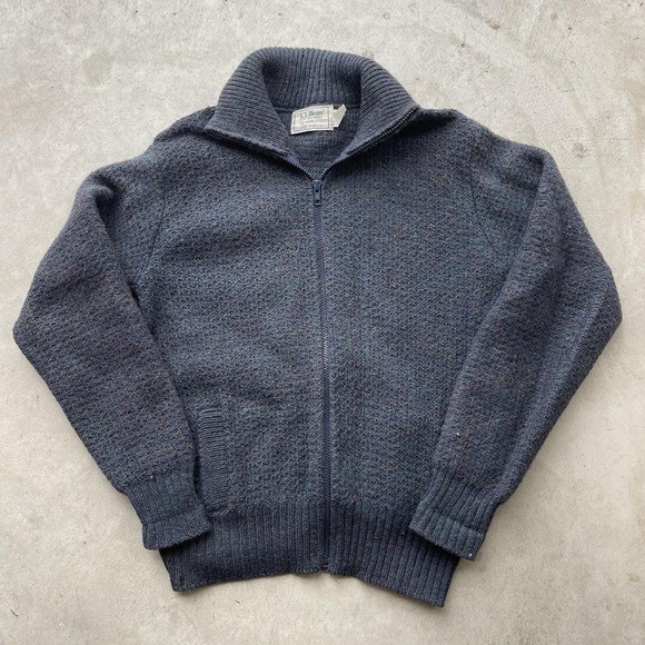 L.L. Bean Sweaters - Vintage 80s L.L. Speckled Gray Wool Fisherman Zip Cardigan Sweater Coastal L